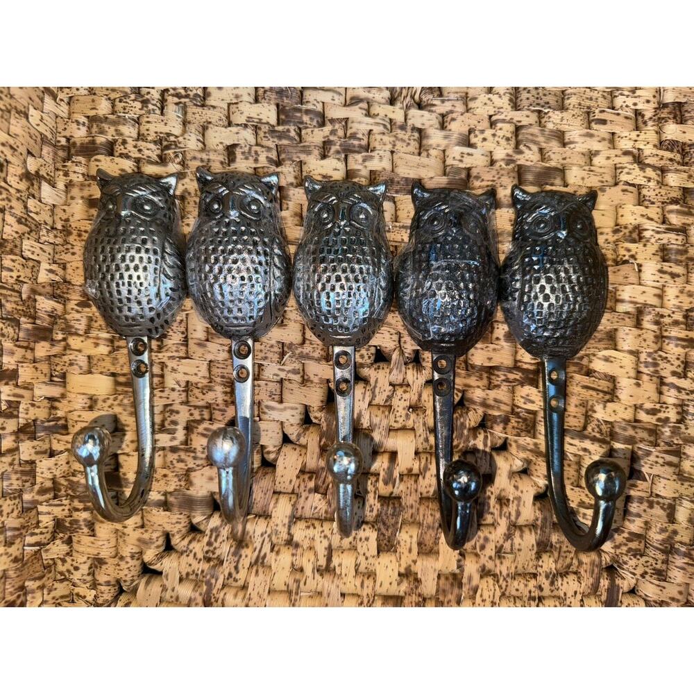 Lot Of 5 Owl Single Wall Hook Hanger Metal EUC